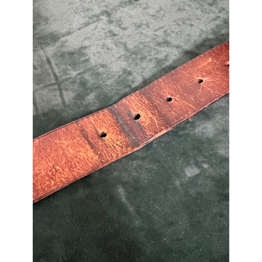 John Henry Belt Mens 40 Brown Vintage Distressed Leather Solid Brass Buckle - Picture 9 of 12
